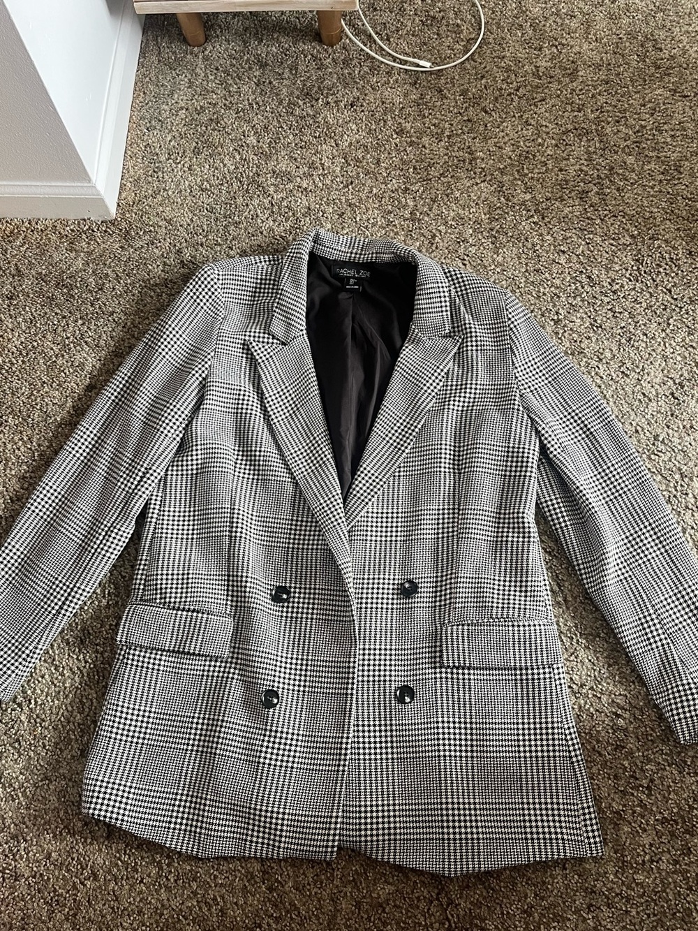 Rachel Zoe Black and White Glen Plaid Double-Breasted Blazer